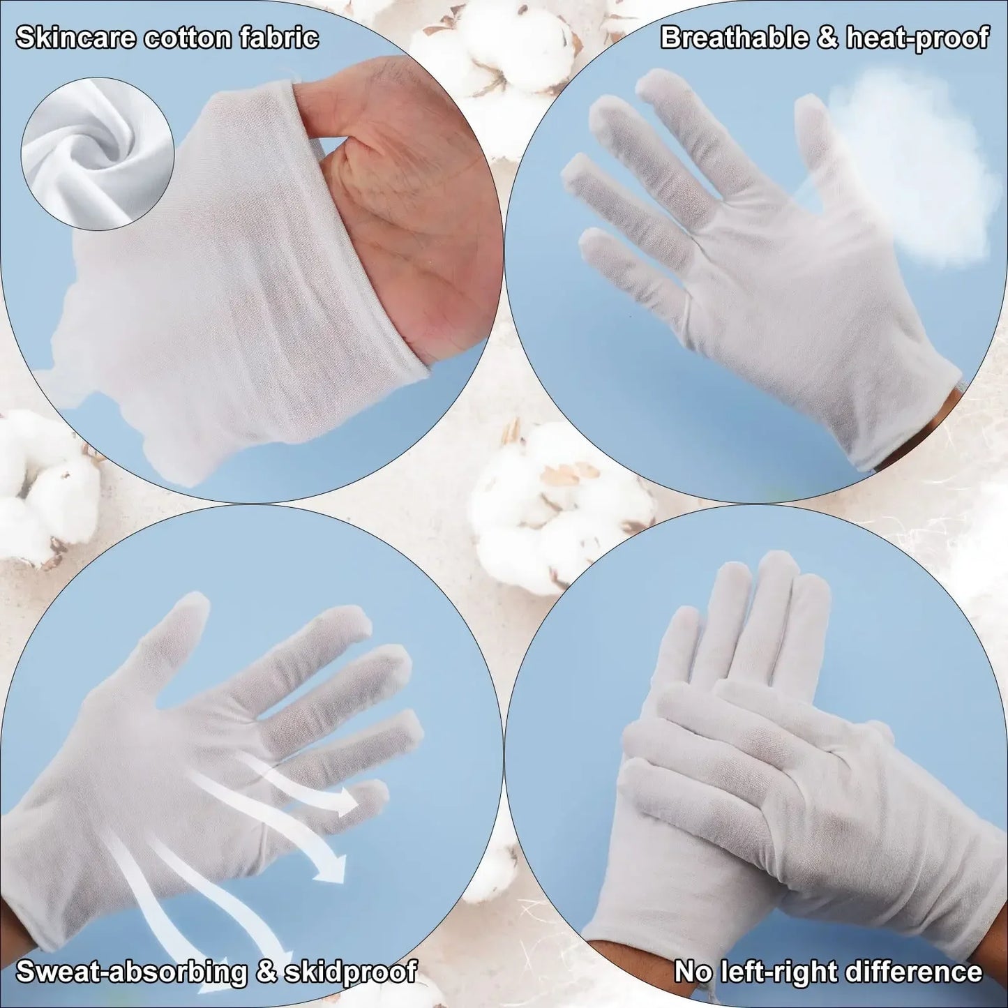 1-20pairs White Cotton Work Gloves for Clean Material Handling